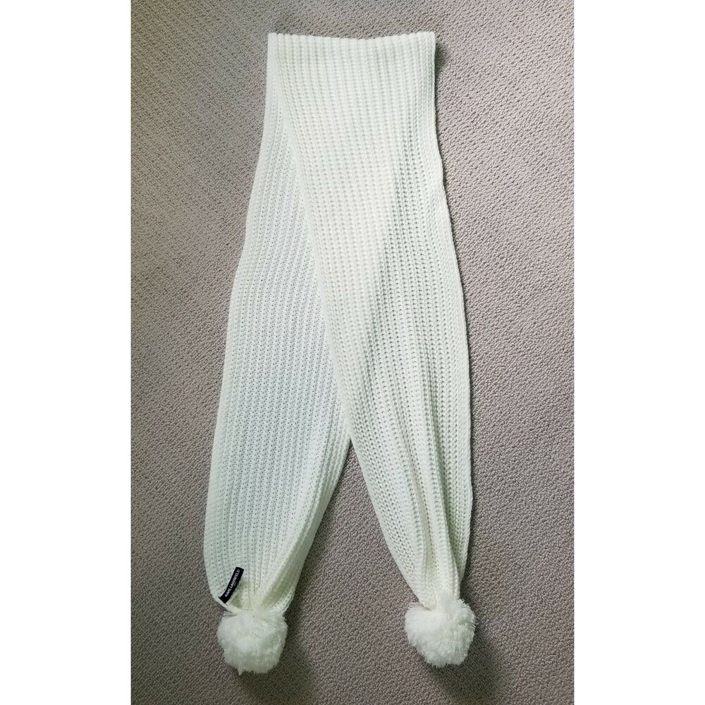 Karl Lagerfeld Paris Knit Scarf White Womens Pom-Pom LONG Winter Ski